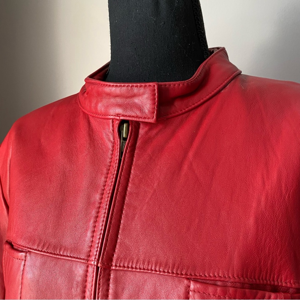 Women's Kathy Ireland Extra Large Genuine Leather Red Leather Jacket - Picture 9 of 16